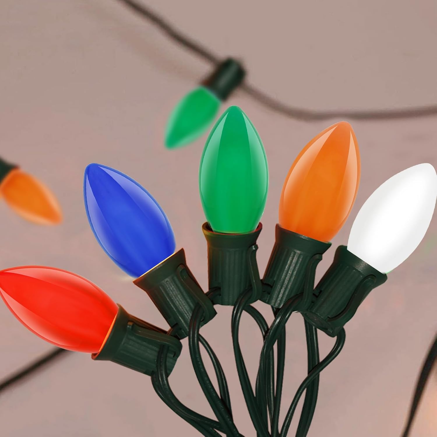 Holiday Brilliance Multicolor C9 String Lights – Retro Bedroom Aesthetic Lighting for Windows, Columns and Reading Nook