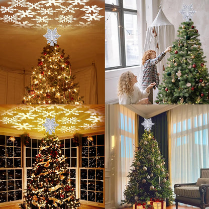 HOLIDAY MAGIC Snowflake Tree Topper with Rotating Projection – Child-Friendly Christmas Eve Magic for Kids Bedroom