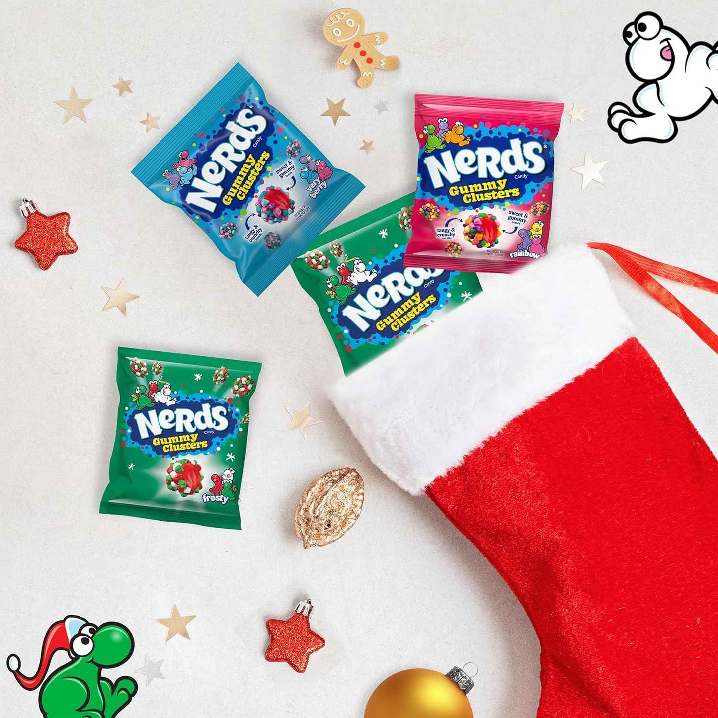NERDS Gummy Clusters Holiday Assorted Pack – Kid-Friendly Christmas Candy with Crunchy Shell and Gummy Center for Holiday Stockings