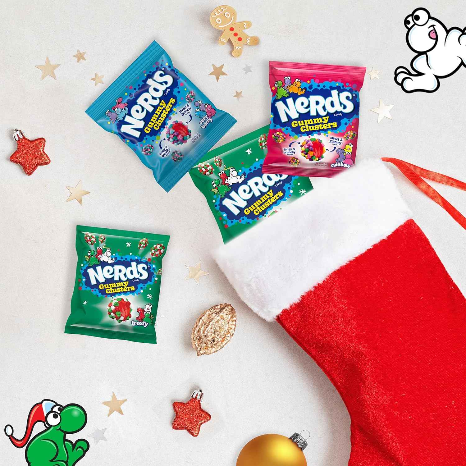 NERDS Gummy Clusters Holiday Assorted Pack – Kid-Friendly Christmas Candy with Crunchy Shell and Gummy Center for Holiday Stockings