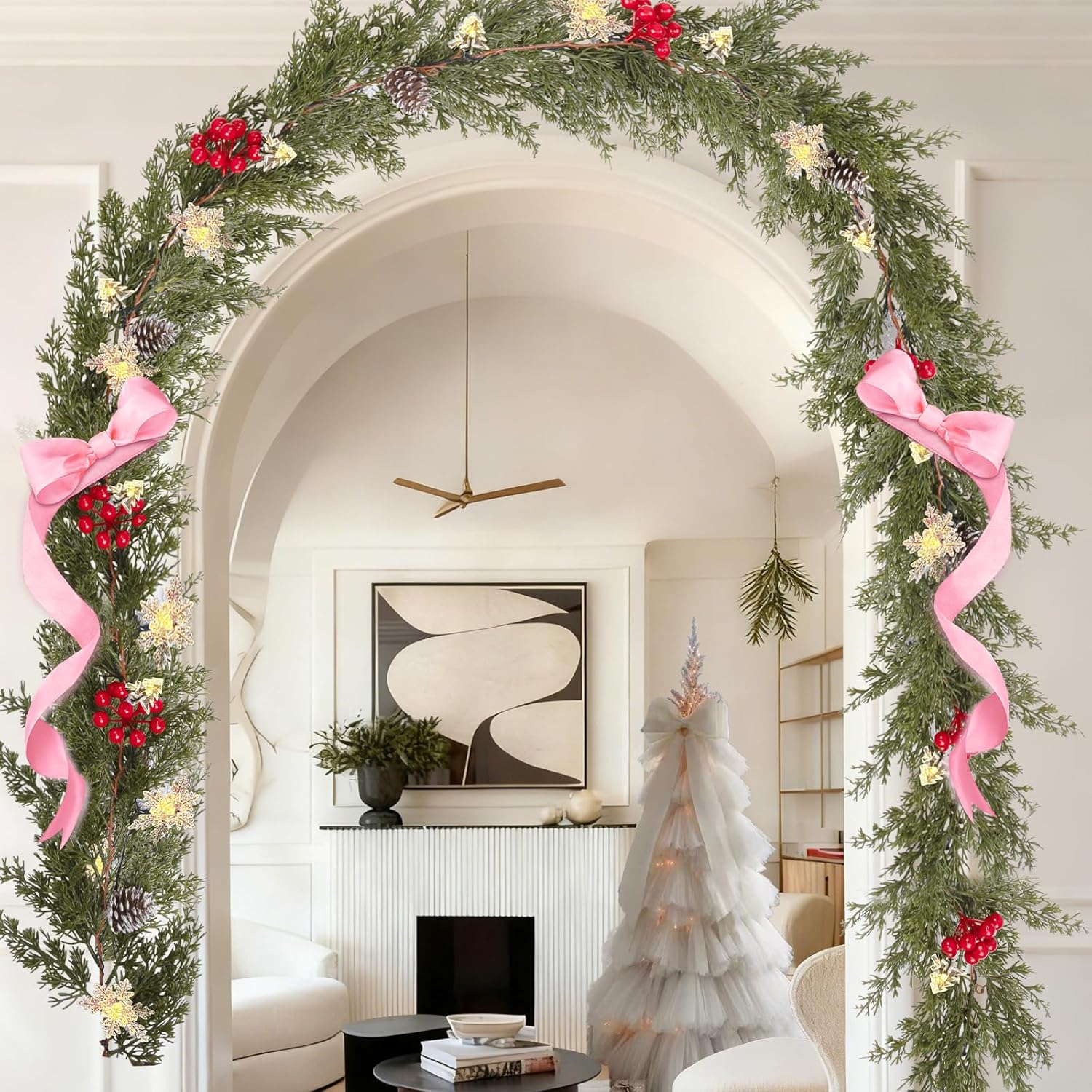 HolyNook Studio 6 FT Christmas Garland – Aesthetic Fireplace and Staircase Decoration with Warm Twinkle Lights