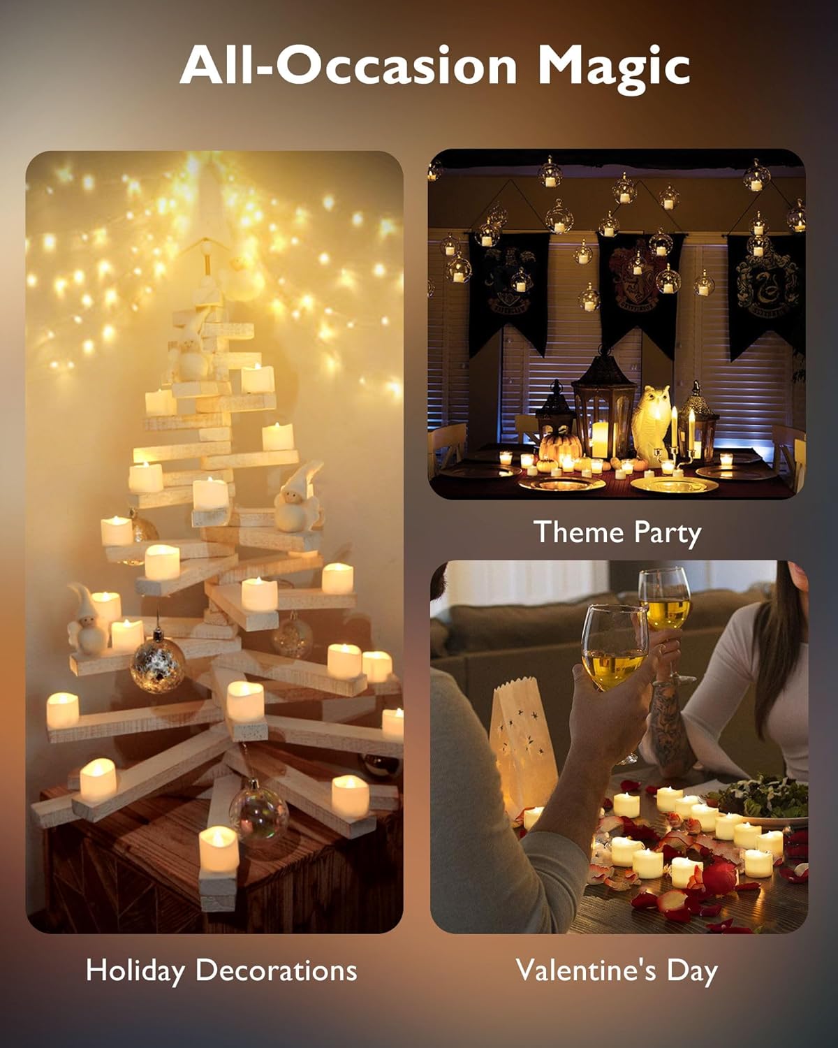 Homemory 48-Pack Flameless LED Tea Lights – Child & Pet Safe Battery Candles, No Open Flame, No Smoke for Family-Friendly Homes