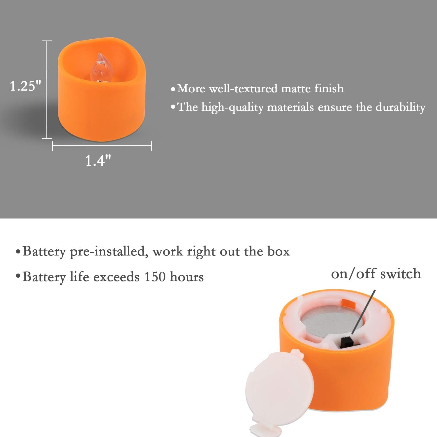 Homemory Flameless LED Tea Lights Orange Pack of 12 — Battery Operated Flicker Candles for Safer Halloween Pumpkins and Mantels