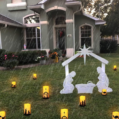 Homemory Flameless Nativity Pillar Candles - Child and Pet Safe LED Christmas Decor with Auto-Off Timer, 5 Pack