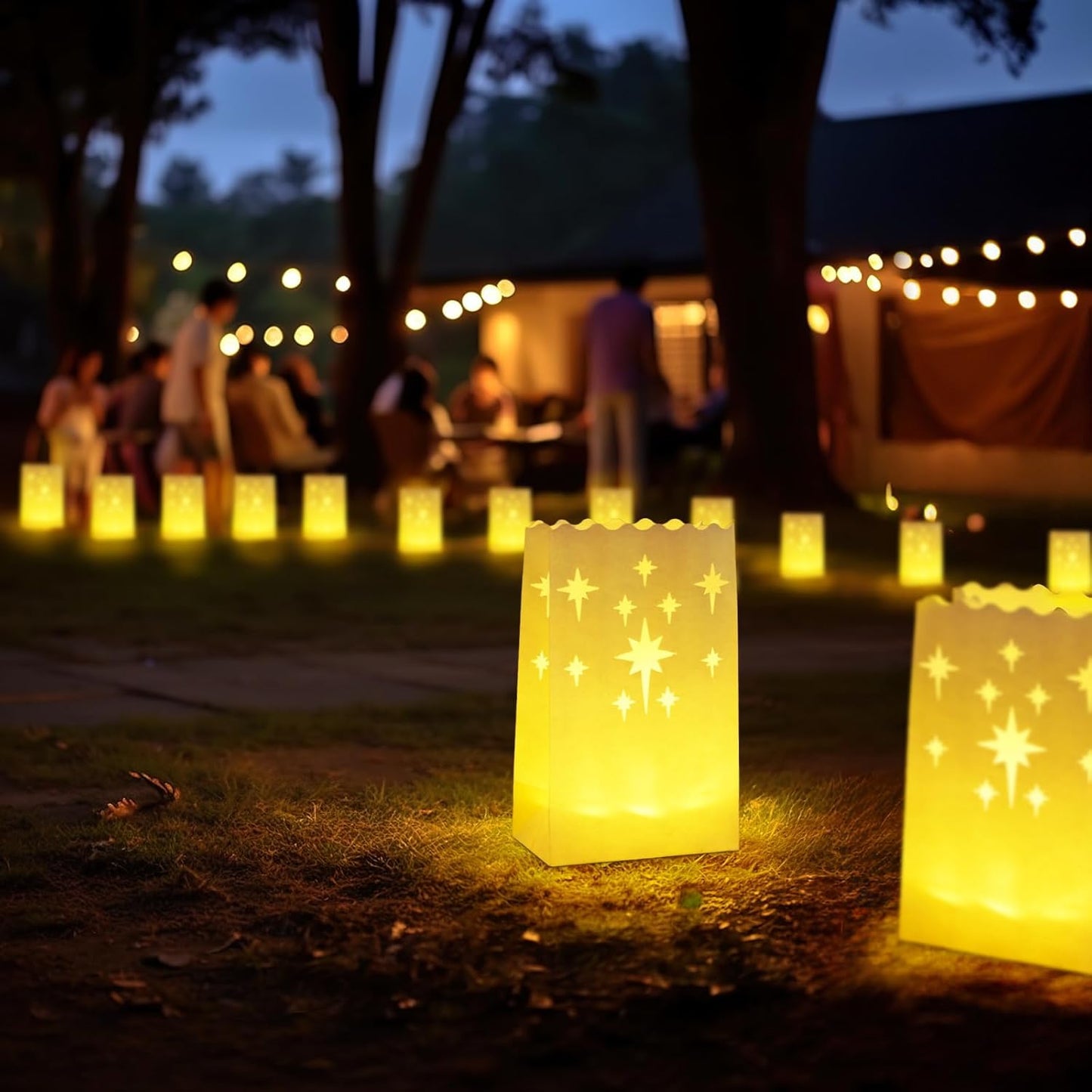 Homemory Star Luminary Bags with LED Tealights – Cozy Living Room Accent Lighting for Fall and Winter Evenings