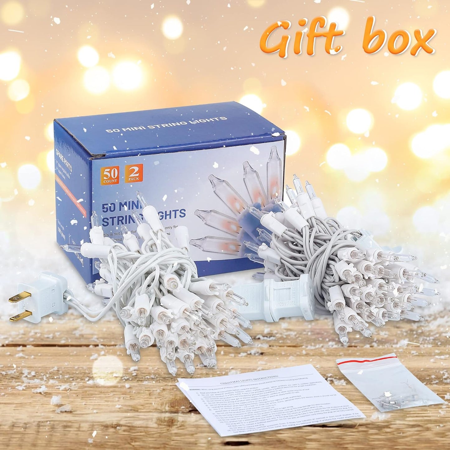 Hopolon Cozy Bedroom String Lights – 2-Pack 50 Mini Incandescent Bulbs, Warm White 3000K Glow for Living Room Aesthetic