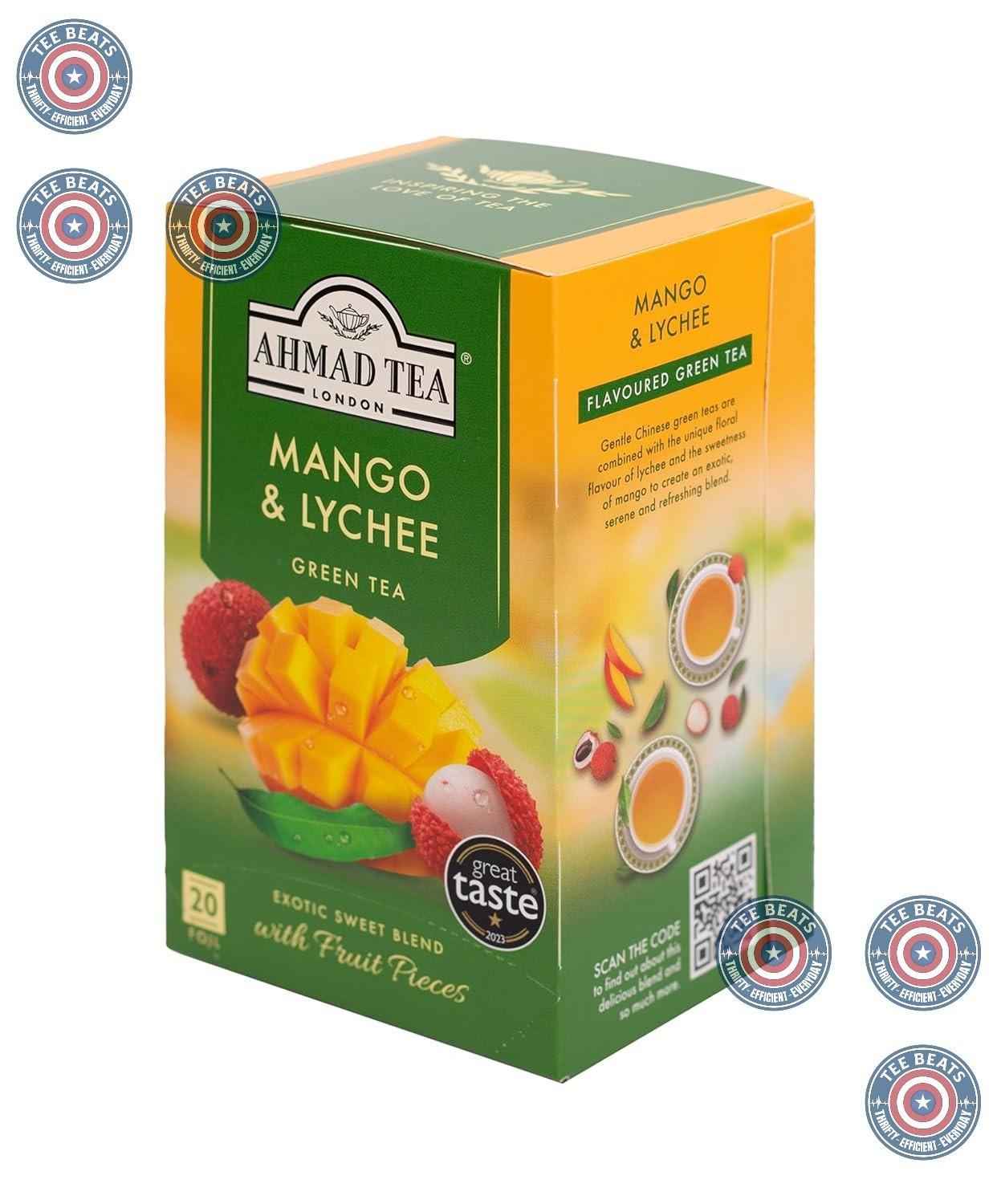 Ahmad Tea Green Tea Mango & Lychee – Calming Evening Wind-Down Blend, 20 Tagged Teabags