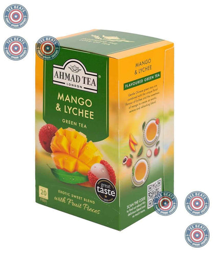 Ahmad Tea Green Tea Mango & Lychee – Calming Evening Wind-Down Blend, 20 Tagged Teabags