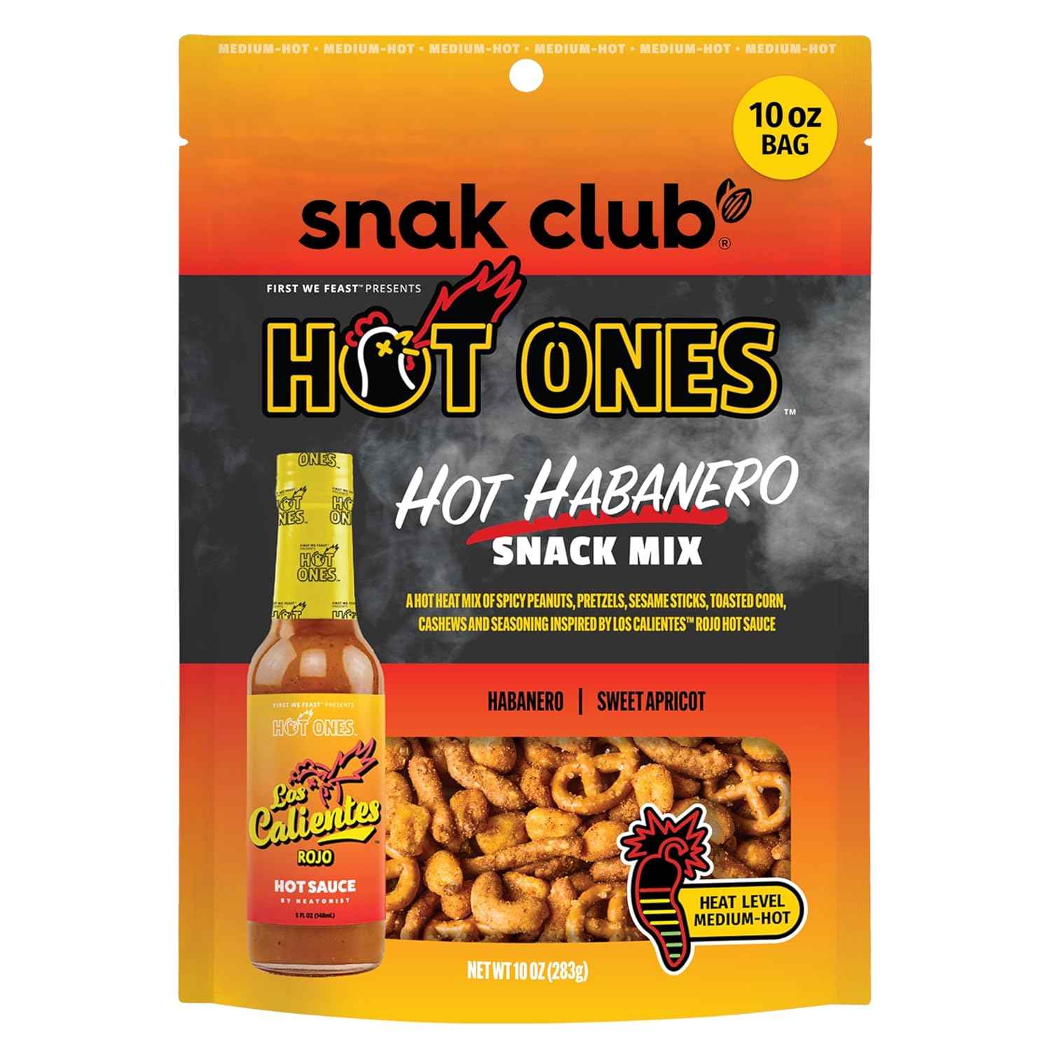 Snak Club x Hot Ones Hot Habanero Snack Mix – Portable Road Trip Snack with Protein and Crunch, No Refrigeration Needed, 10 oz Bag