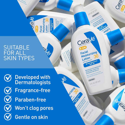 CeraVe AM Facial Moisturizing Lotion SPF 30 – One-Step Sunscreen & Moisturizer for Streamlined Routines