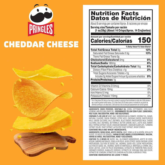 Pringles Cheddar Cheese Crisps – School Lunch Snack for Kids Lunch Boxes