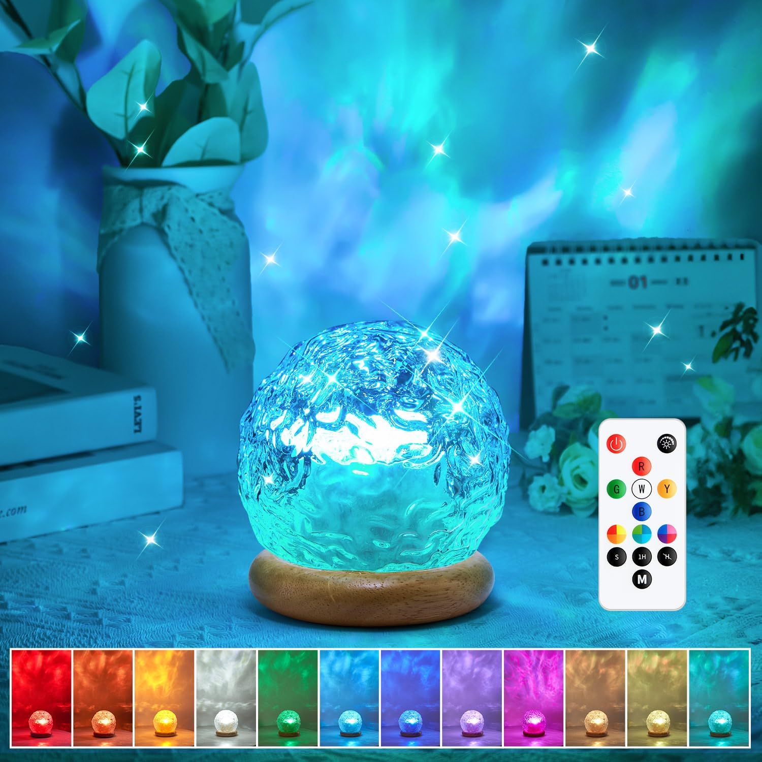 HYTIB Aurora Projector Lamp – Cool-to-Touch Color Changing Night Light for Playroom, 6 Brightness Levels with Remote