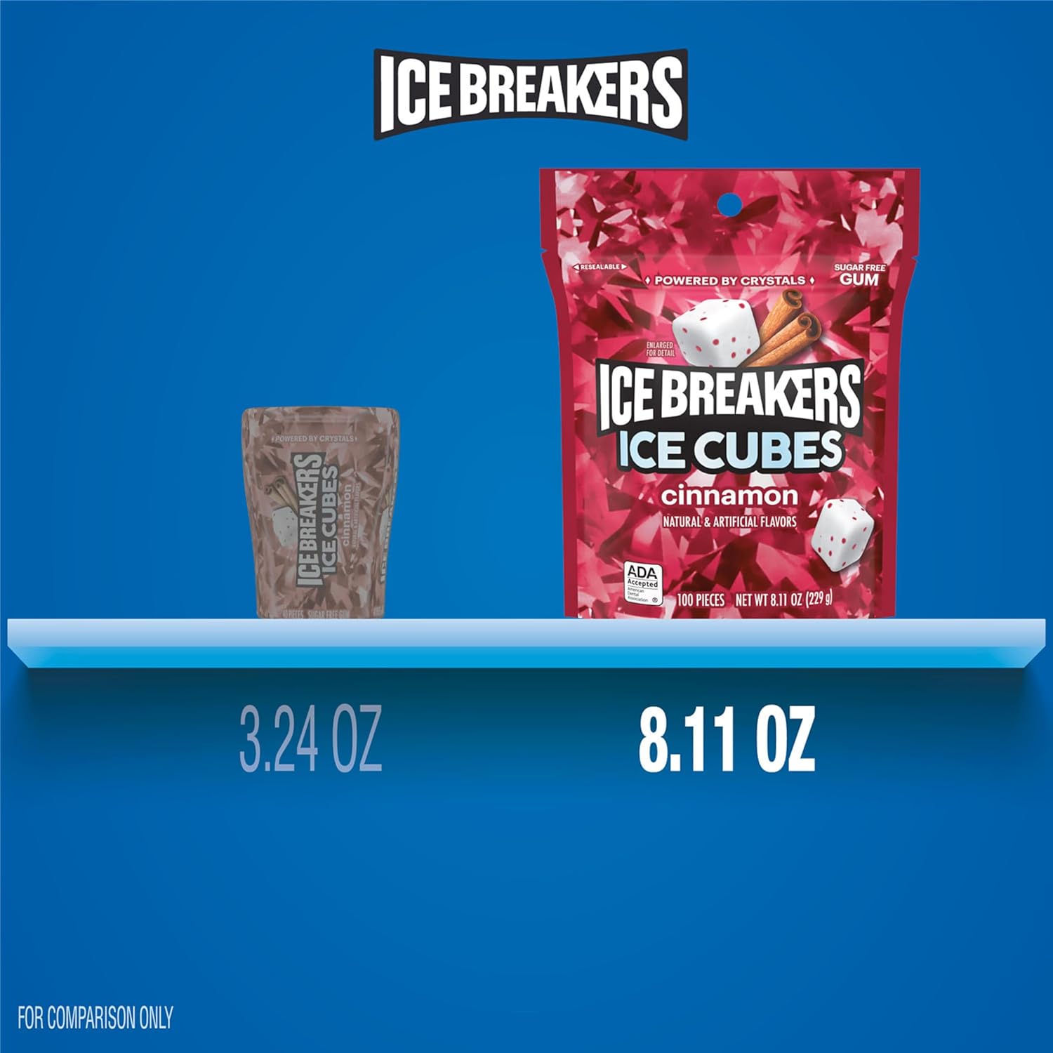 ICE BREAKERS Ice Cubes Cinnamon Sugar Free Chewing Gum Pouch – Daily Self-Care Oral Freshening Ritual for Mindful Wellness Routines