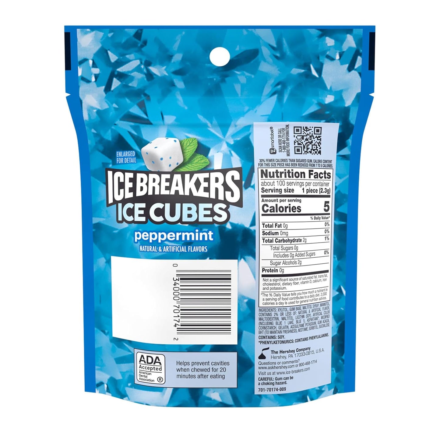 ICE BREAKERS Ice Cubes Peppermint Sugar Free Chewing Gum Pouch, 100 Pieces – Desk Drawer Fresh Breath for Office Professionals and Client Calls