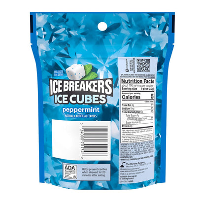 ICE BREAKERS Ice Cubes Peppermint Sugar Free Chewing Gum Pouch, 100 Pieces – Desk Drawer Fresh Breath for Office Professionals and Client Calls