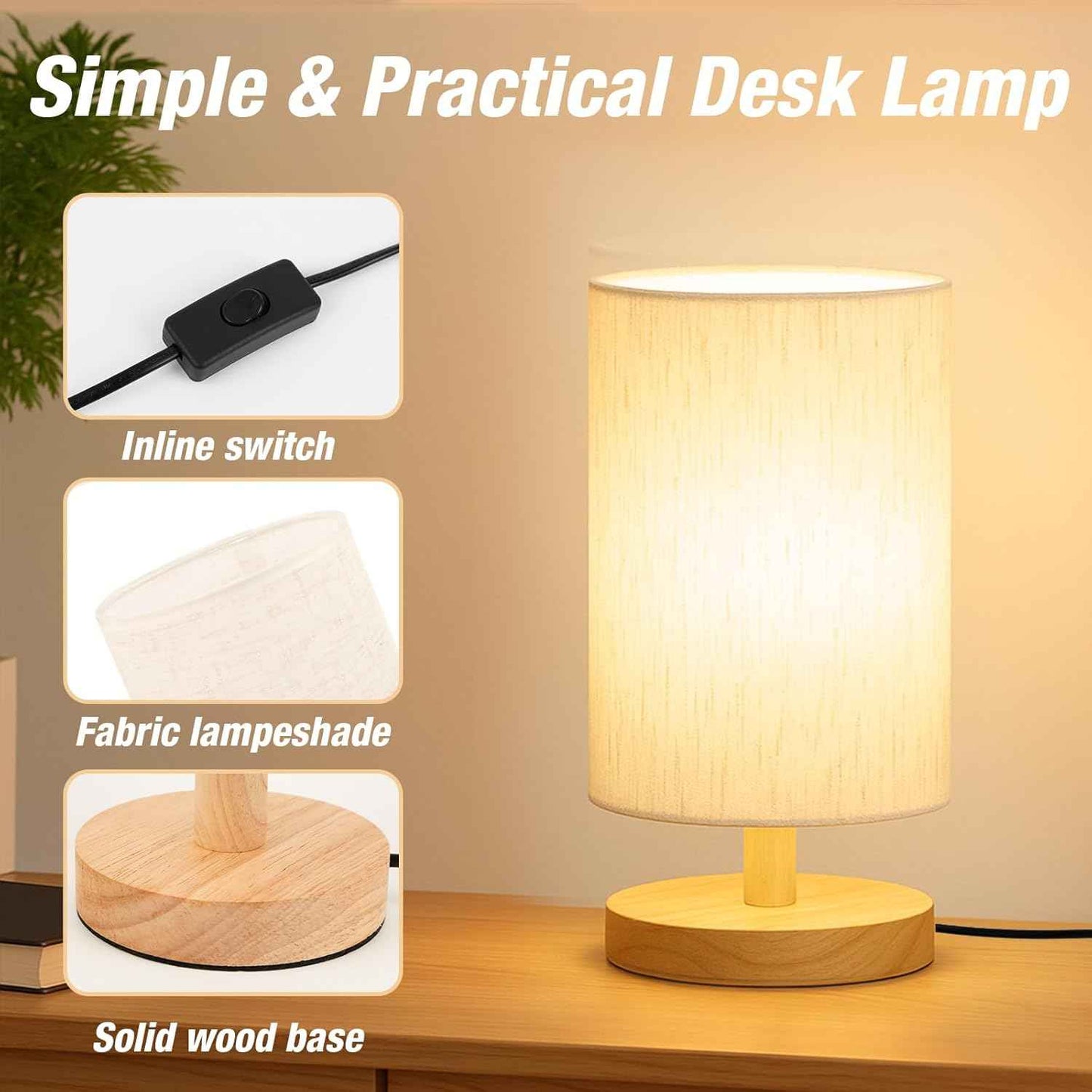Housewarming Gift Table Lamp for New Homeowners, Linen Shade Wood Base with LED Bulb