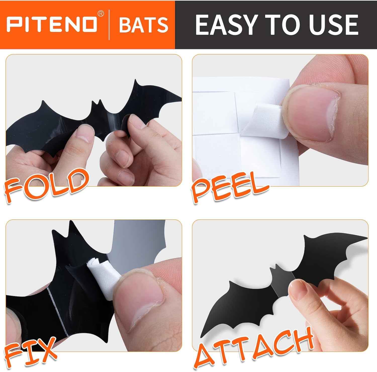 Piteno® Outdoor Halloween Bat Decor 140 Pack, Waterproof PVC 3D Bats for Porch, Patio, and Entryway Trick-or-Treat Night