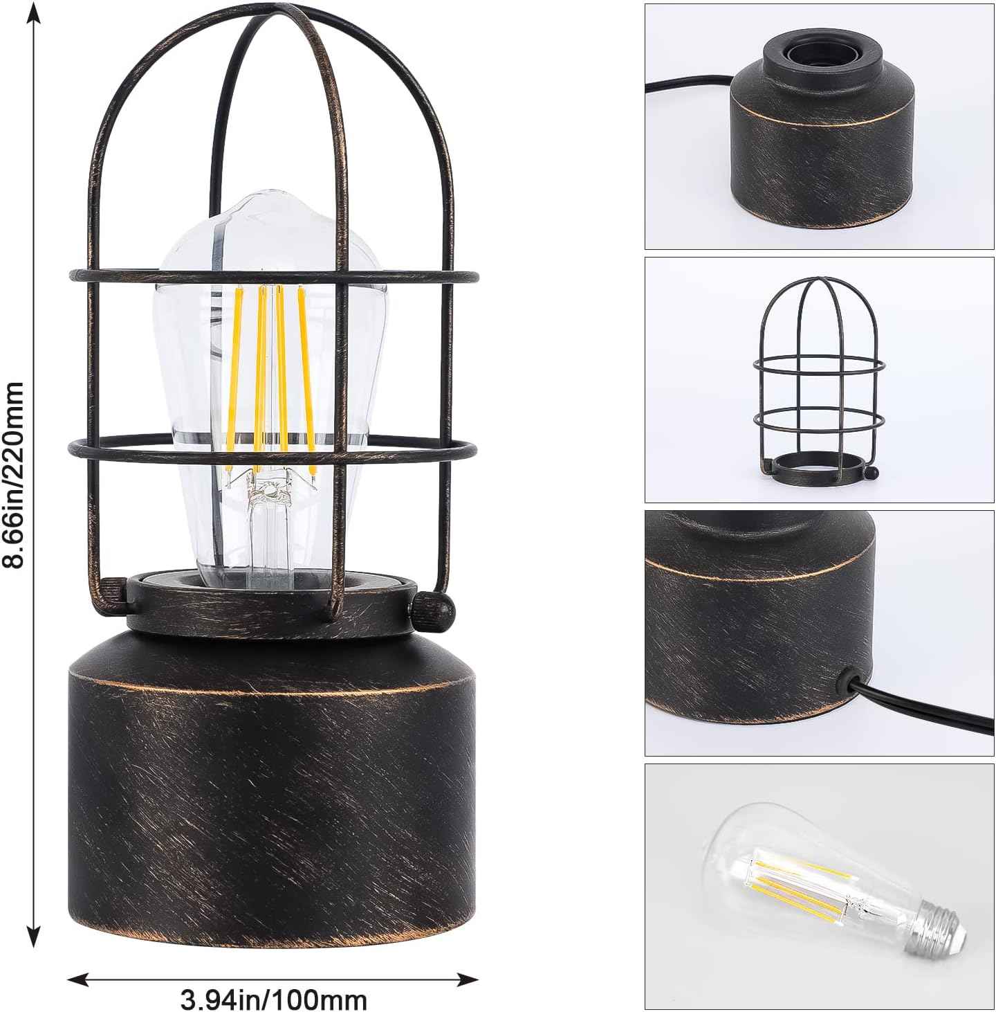Haian Support Industrial Touch Table Lamp - Steampunk Bedside Accent Light with Wrought Iron Body, 3-Way Dimmable Bedroom Decor