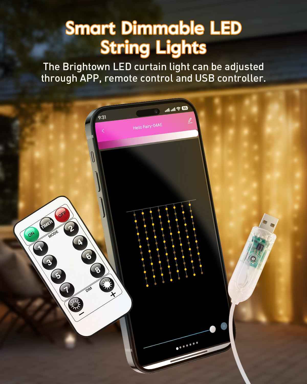 Brightown Smart Curtain Lights – Romantic Valentine's Day Gift for Women, USB Plug-in Bedroom Fairy Lights