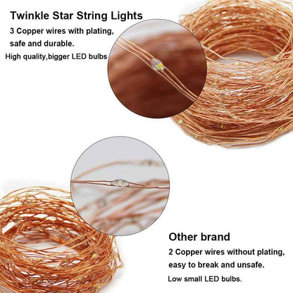 Twinkle Star 200 LED Copper Fairy Lights – Nursery Starry Night Canopy, Cool-to-Touch 66 FT String Lights