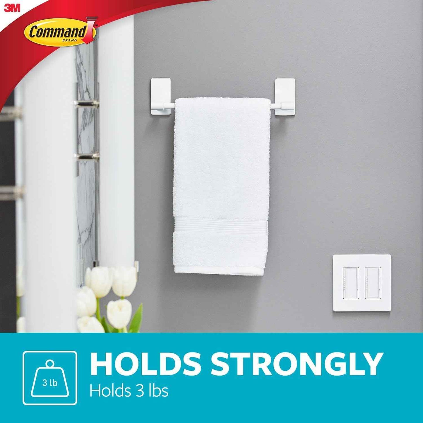 Command Hand Towel Bar Matte Black Damage Free Towel Holder with Water Resistant Strips, 9 in Bar Length Holds up to 3 lbs, Protects Rental Deposit