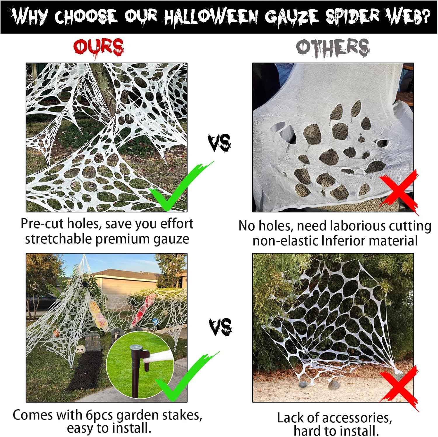 Giant Beef Netting Spider Web – Stretchy Outdoor Halloween Webbing for Yard, Patio and Garden Decor