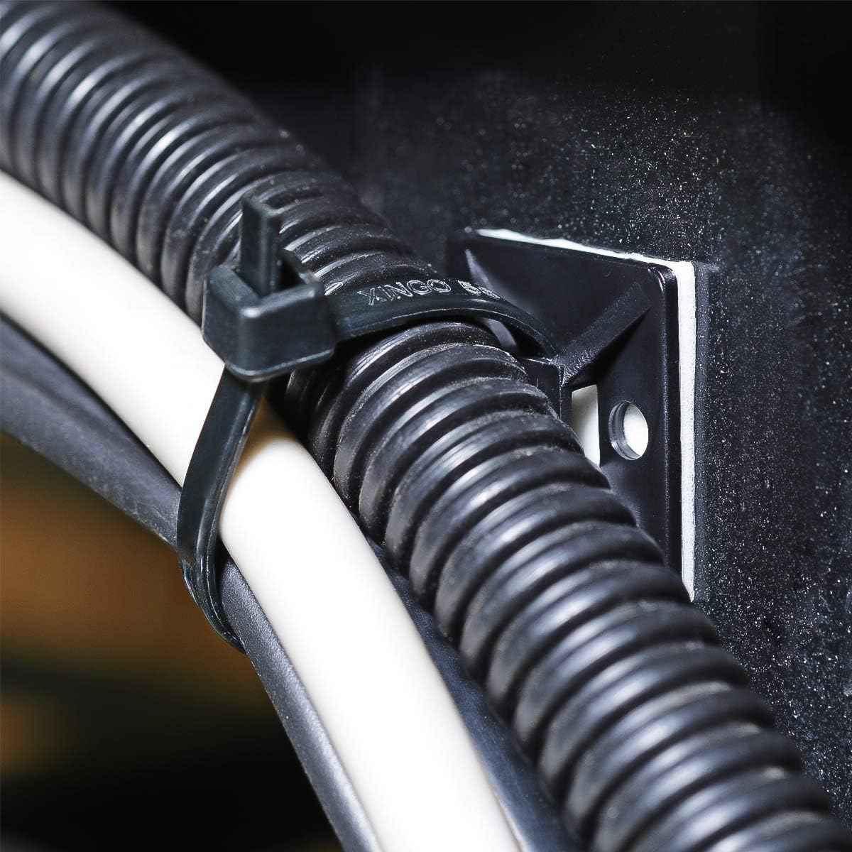 XHF Strong Back-Glue Wire Mounts with 8 Inch Zip Ties – Under Desk Cable Organizer for Workstations and Home Office