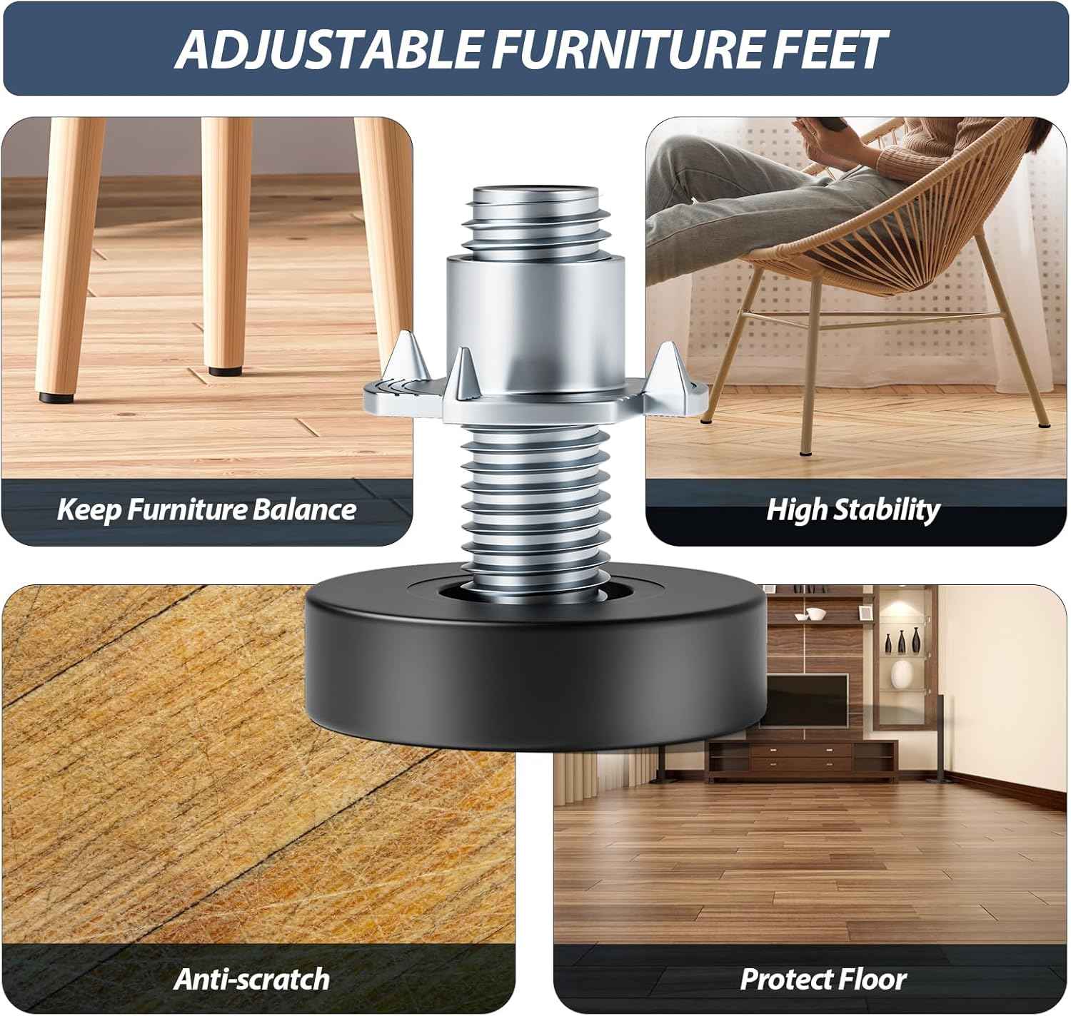 MROCO Furniture Leveling Feet – Tip-Over Prevention for Cabinets and Tall Dressers, Child-Safe Floor Levelers