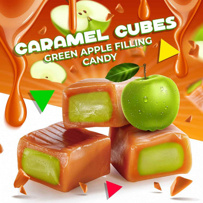 LAETAFOOD Green Apple Caramel Cubes – Road Trip Travel Candy for the Car, 75 Individually Wrapped Pieces, 1 lb