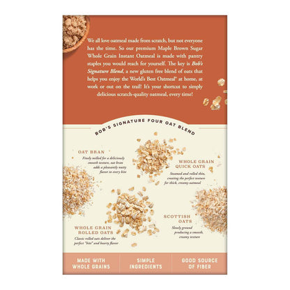 Bob's Red Mill Gluten Free Instant Oatmeal Maple Brown Sugar – Quick Commuter Breakfast for Office Mornings, 6 Pouches