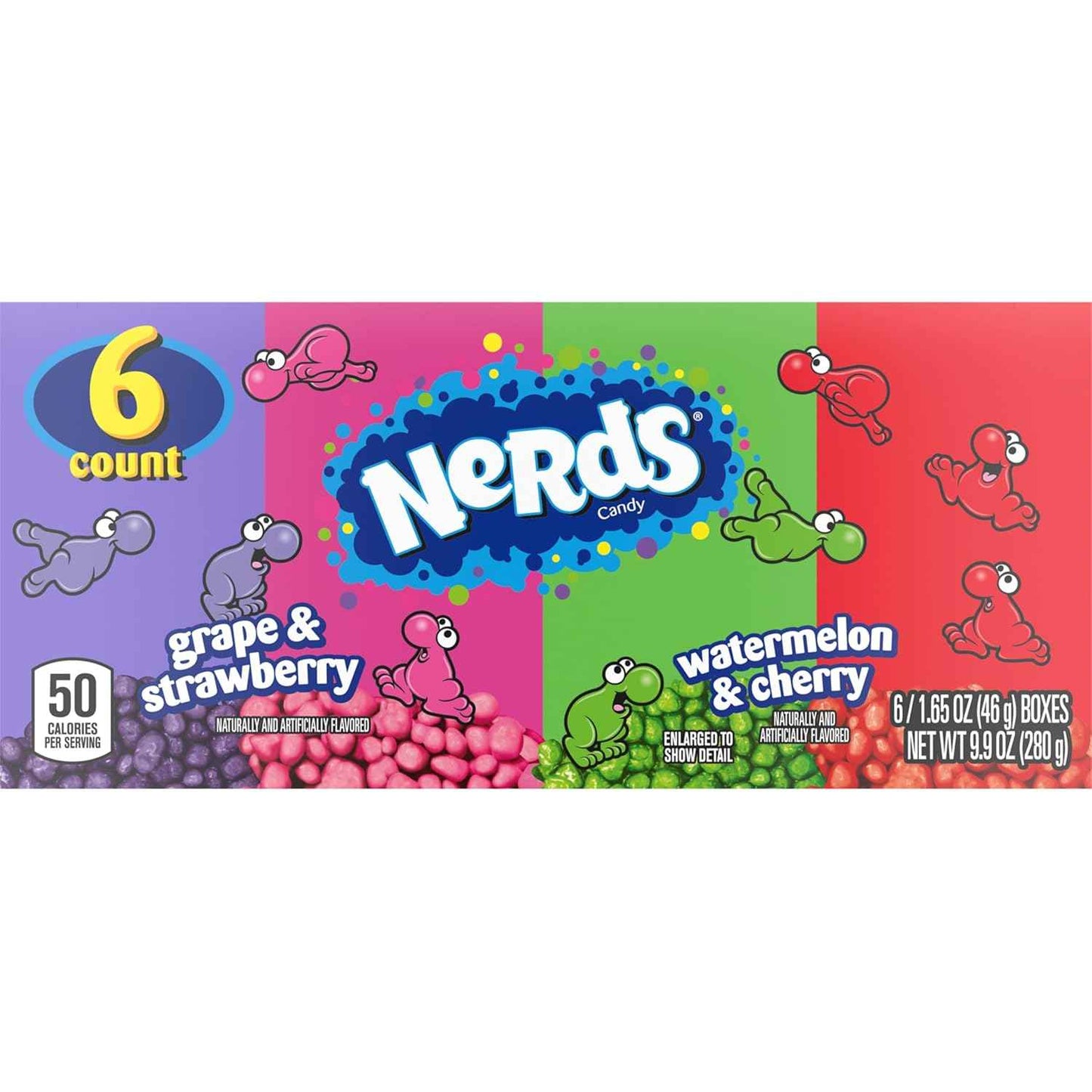 NERDS Dual Variety Pack – Road Trip Snack for the Car, Crunchy Grape Strawberry Watermelon Cherry Boxes, 6 Count 9.9 oz