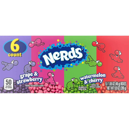 NERDS Dual Variety Pack – Road Trip Snack for the Car, Crunchy Grape Strawberry Watermelon Cherry Boxes, 6 Count 9.9 oz