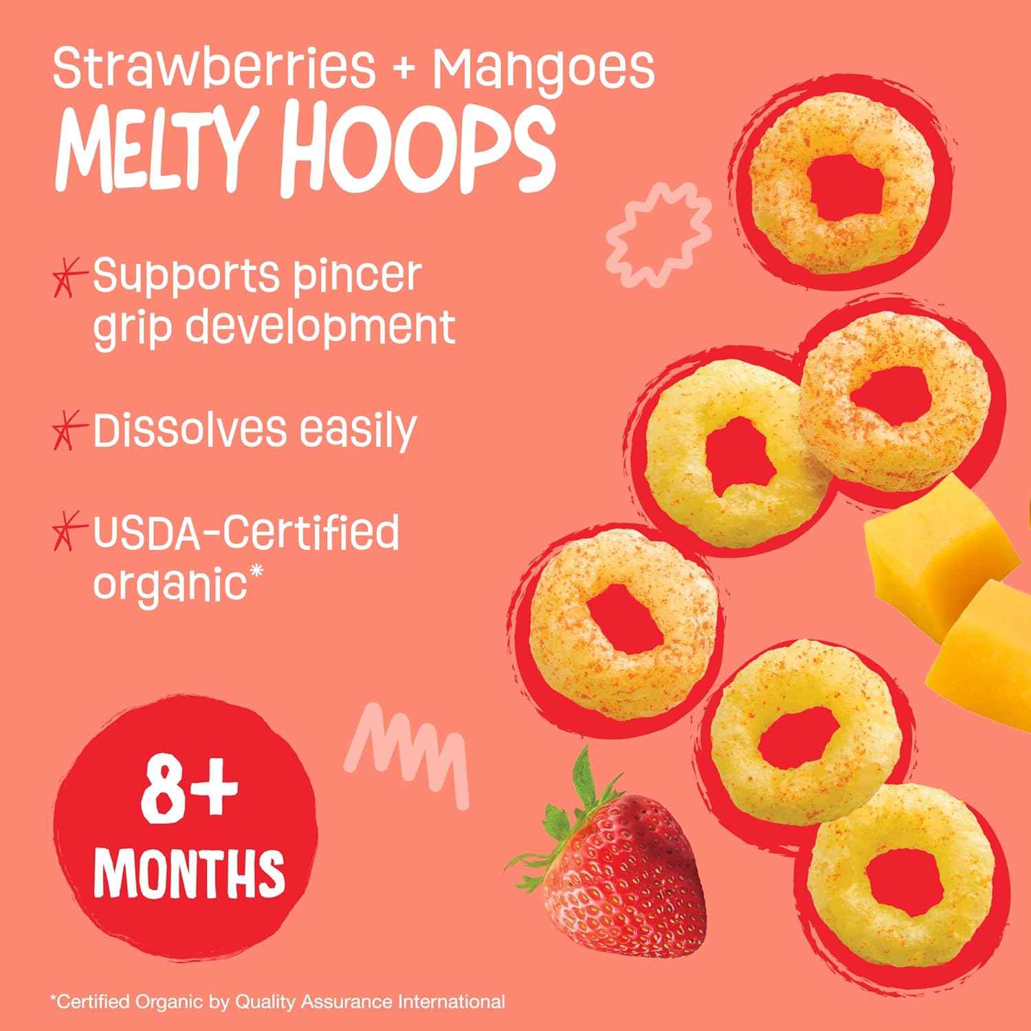 Earth's Best Melty Hoops – Safe Toddler Snack for Nursery and Diaper Bag, Dissolvable Ring Shape for Tiny Hands