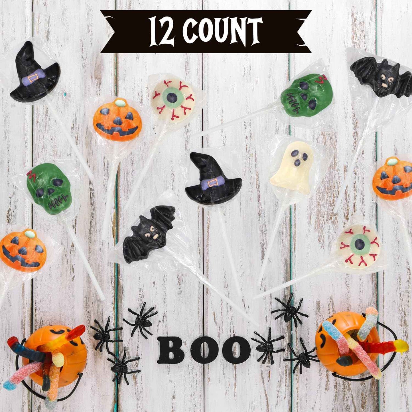 Halloween Lollipops 12 Count Dye-Free Individually Wrapped Suckers Safe Candy for Classroom Parties and Trick-or-Treat