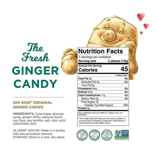 GIN GINS Original Ginger Chews – Mindful Morning Ritual for Pregnancy Nausea Relief, 3oz Bag
