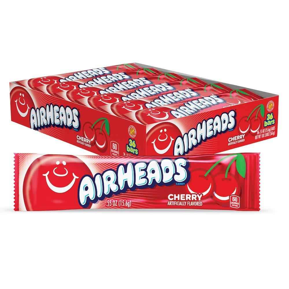 Airheads Cherry Taffy – Summer Picnic and Camping Treat That Won't Melt, 36 Individually Wrapped Bars