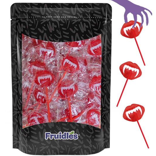 Fruidles Halloween Vampires Fangs Tattoo Lollipops – Individually Wrapped Goody Bag Filler for Kids Classroom Parties