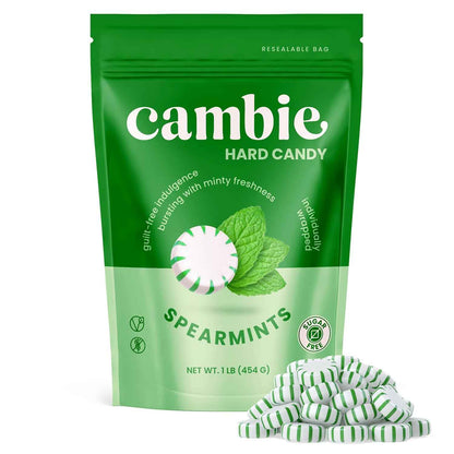 Cambie Spearmint Sugar Free Mints – Calorie-Conscious Self-Care Candy for Home Relaxation, Resealable Pouch