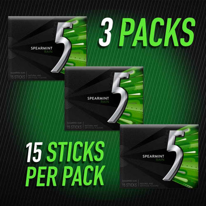 5 Gum Spearmint Rain Sugar Free Chewing Gum 45 Pieces, Long Lasting Desk Snack for Remote Work and Deep Work Sessions