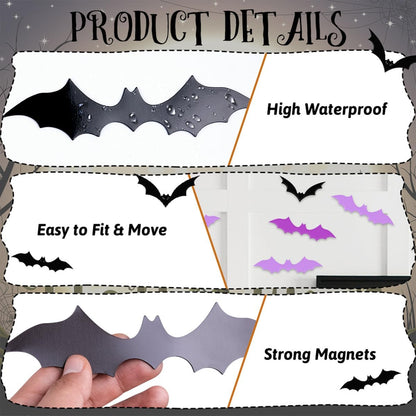 Indoor and Outdoor Bat Decor – 72 Pcs Foldable 3D PVC Halloween Wall Stickers for Patio, Windows, and Garden Party Setup