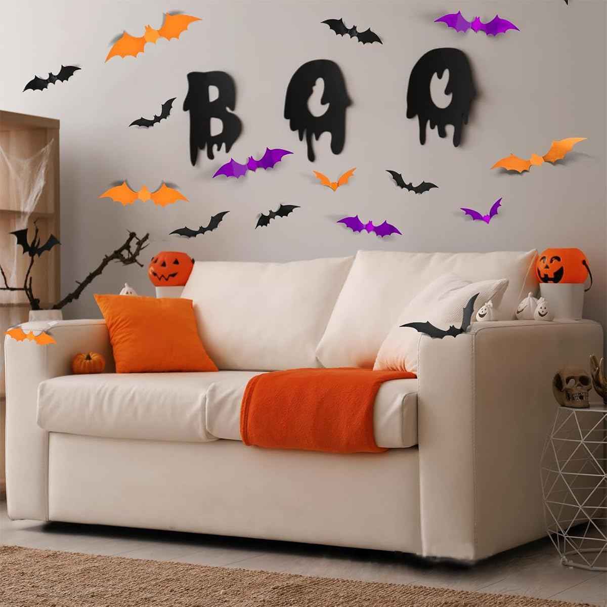 Indoor and Outdoor Bat Decor – 72 Pcs Foldable 3D PVC Halloween Wall Stickers for Patio, Windows, and Garden Party Setup