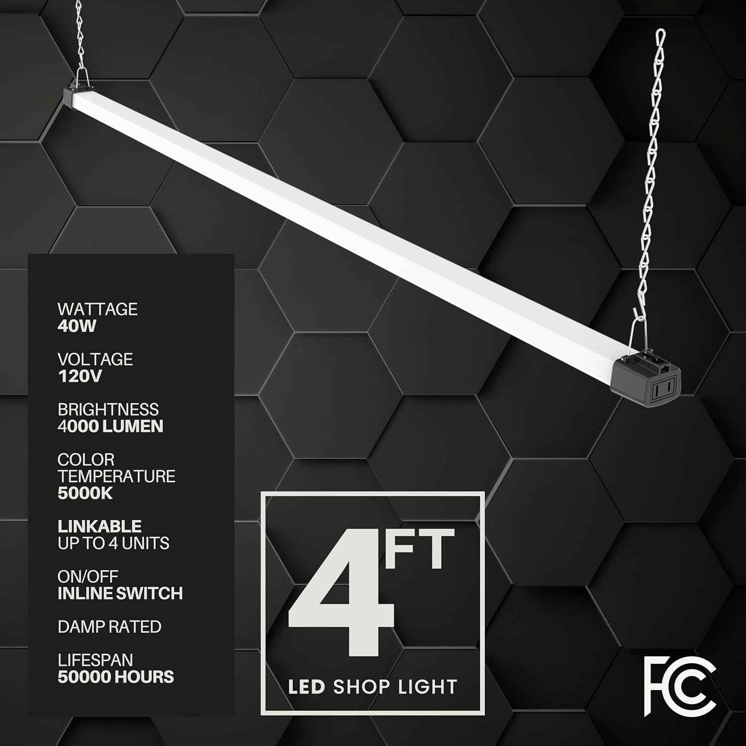 Quarterback 4FT LED Shop Light 1.42 Inch Slim Profile for Clean Garage Ceiling 40W 5000K