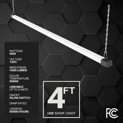Quarterback 4FT LED Shop Light 1.42 Inch Slim Profile for Clean Garage Ceiling 40W 5000K