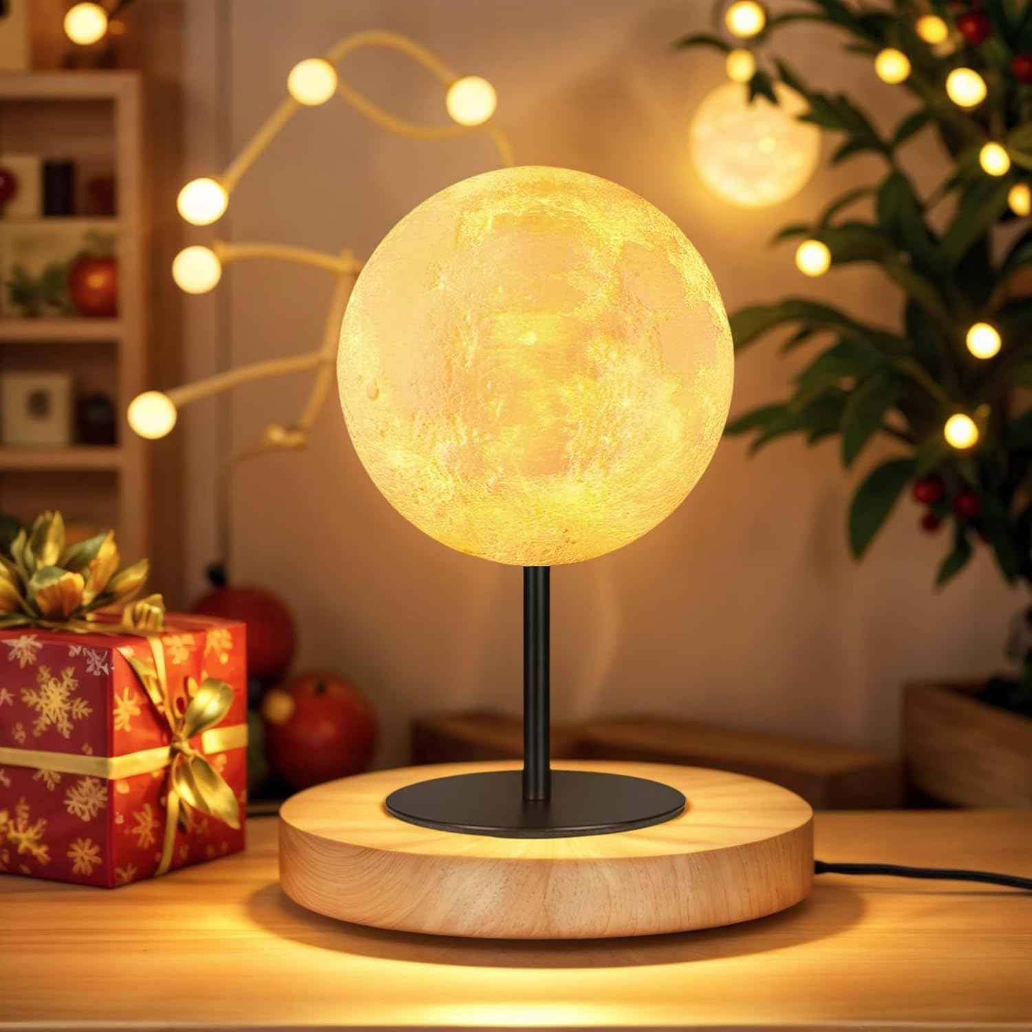 Ehobroc Moon Lamp – Modern Bedroom Decor Accent, Textured Lunar Table Lamp with Metal Base