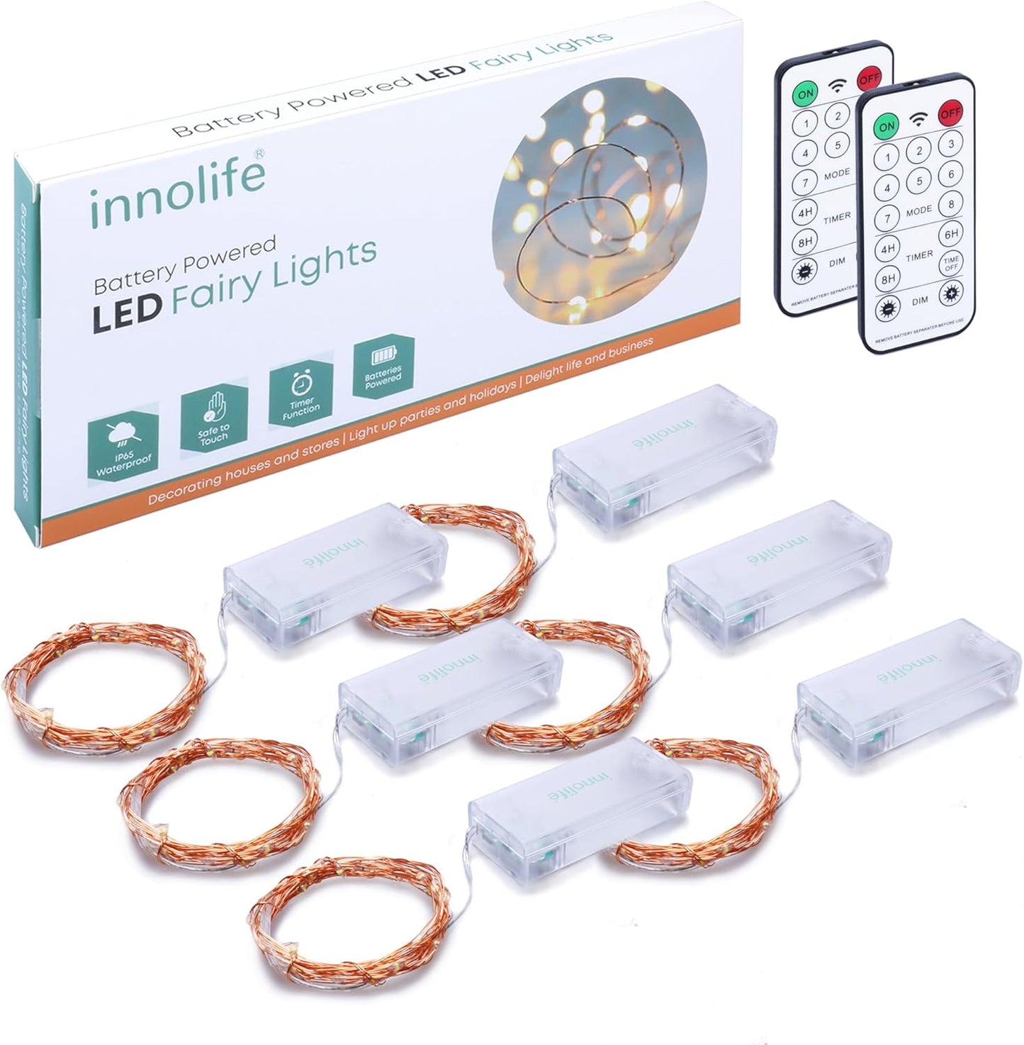 innolife LED Fairy String Lights 6 Pack – Cozy Bedroom Decor with Warm White Micro LEDs and Remote Timer