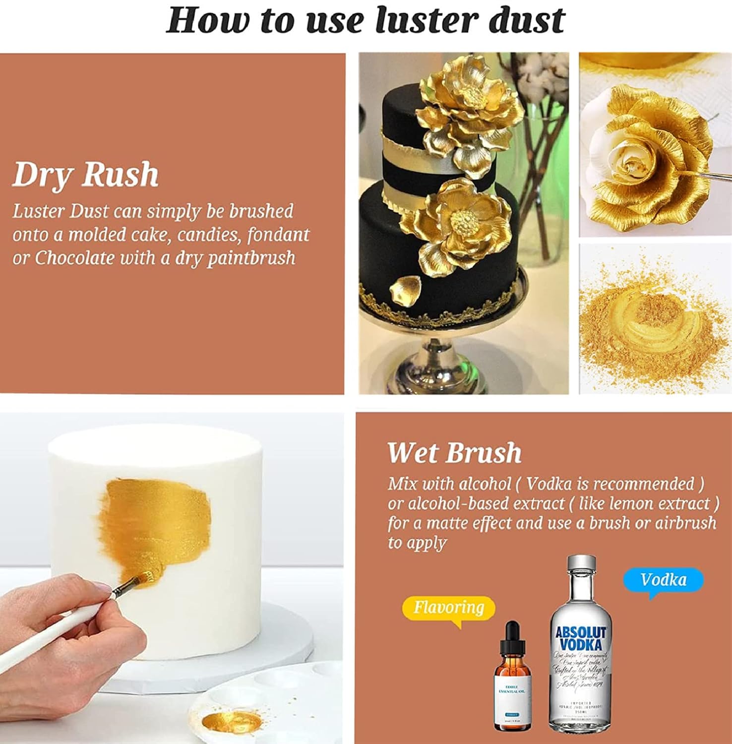 INOCERIS Edible Luster Dust – Premium Gold Shimmer for Wedding Cakes and Luxury Patisserie, 5g Food-Grade Mica Powder