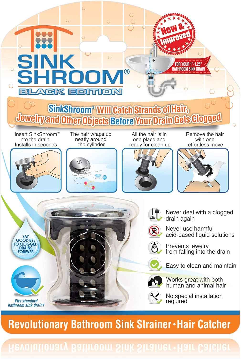 SinkShroom Chrome Edition - Chemical-Free Bathroom Drain Hair Catcher Safe for Kids, Pets, and Septic Systems