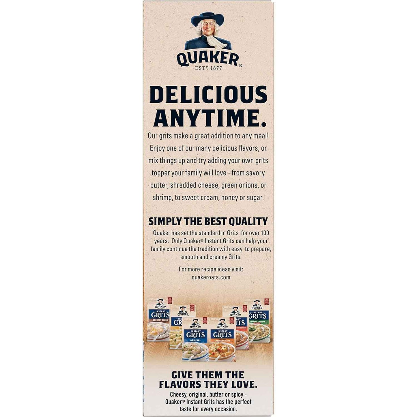 Quaker Instant Grits Variety Pack – Shelf-Stable Camp Breakfast with Just Hot Water, 10 Single-Serve Packets