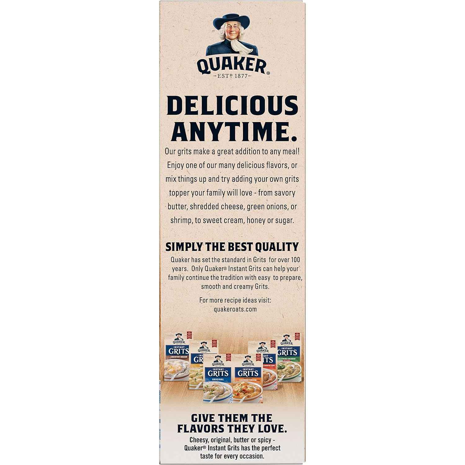 Quaker Instant Grits Variety Pack – Shelf-Stable Camp Breakfast with Just Hot Water, 10 Single-Serve Packets