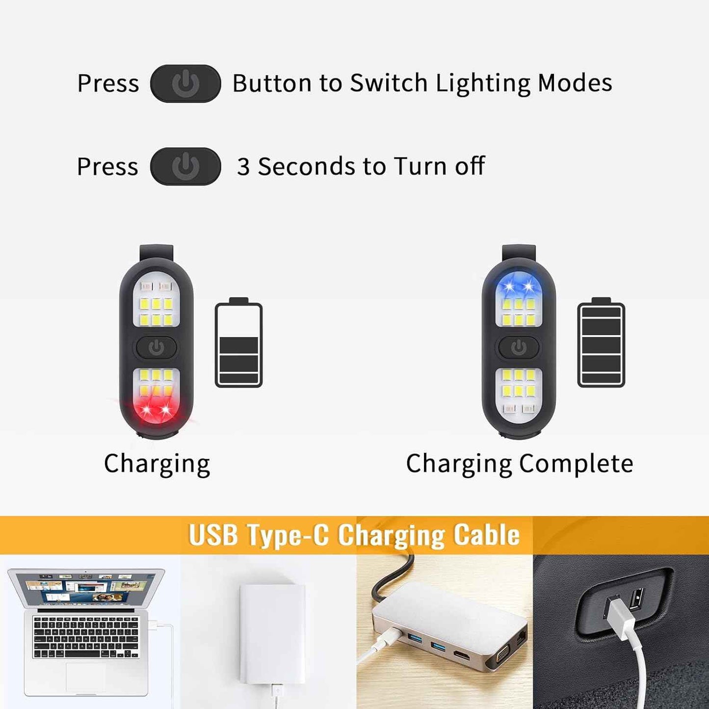 LumenX Running Light for Night Walkers, 450-Lumen USB Rechargeable Clip Flashlight with SOS Morse Code